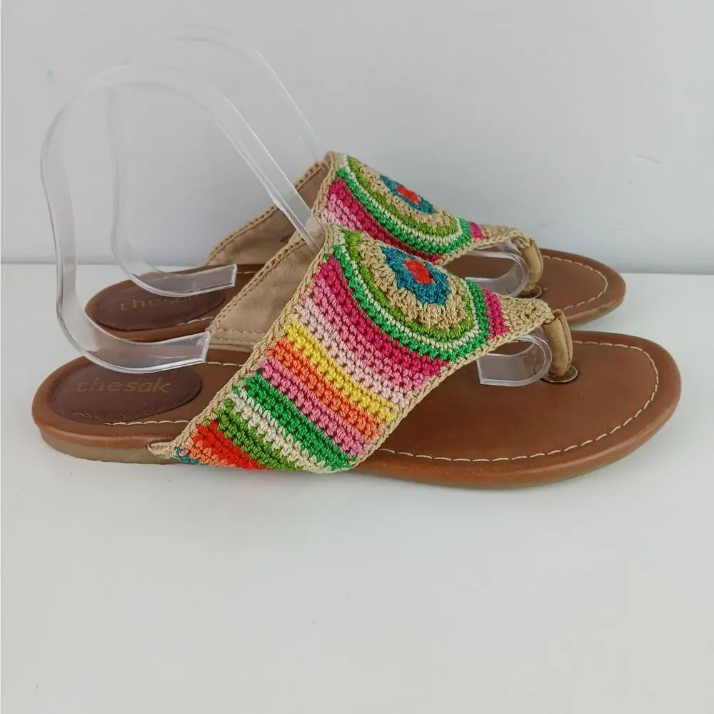 The Sak SZ 10 Shana Rainbow Stripe Hand Crochet Thong Sandals